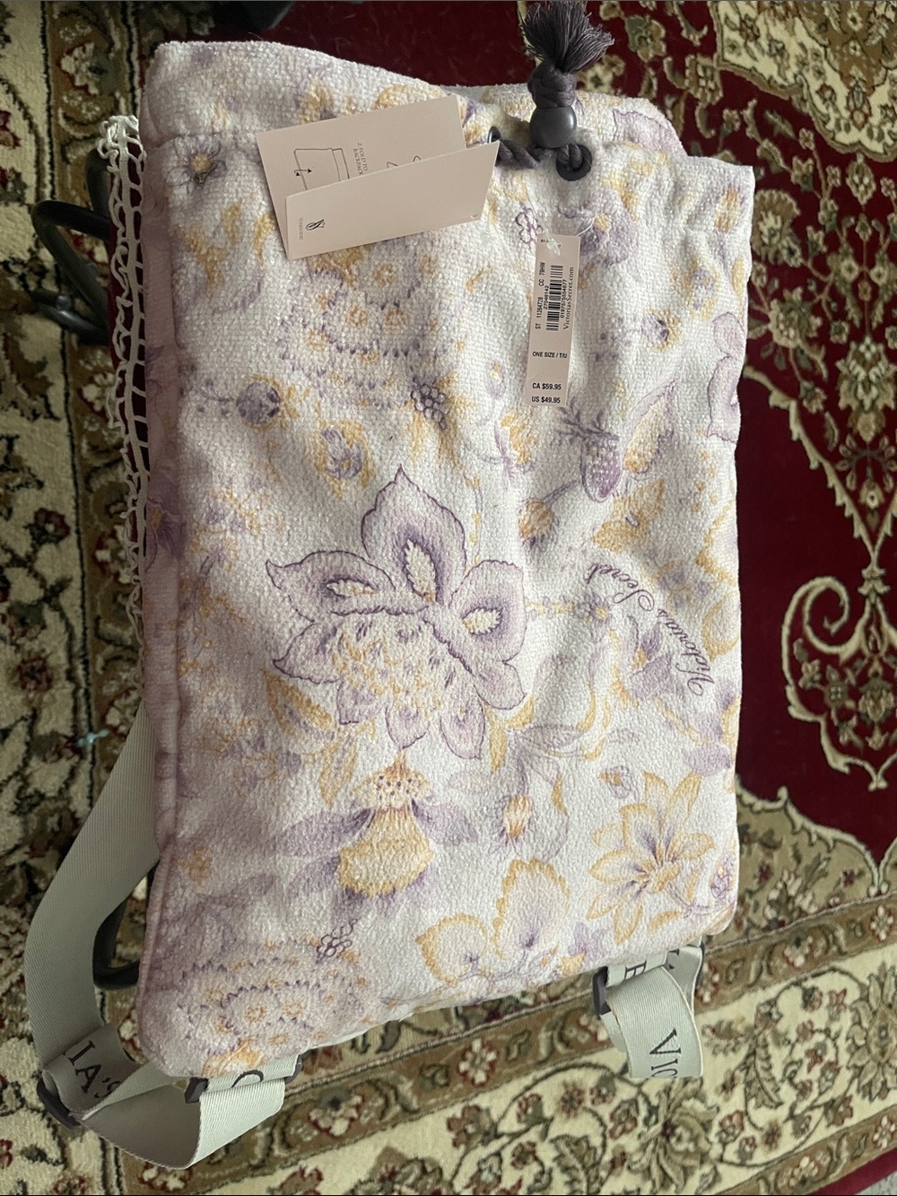 Victoria's Secret Lavender & Cream Floral Strap Tote